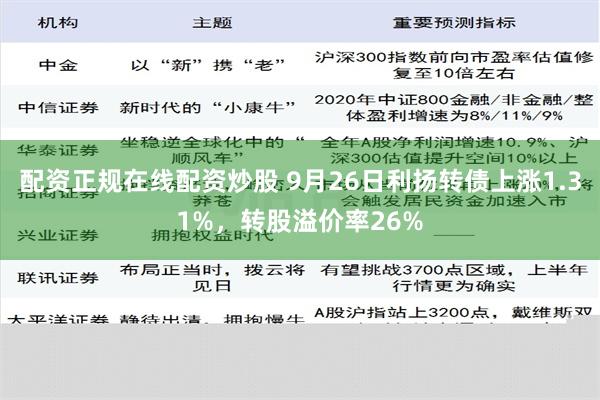 配资正规在线配资炒股 9月26日利扬转债上涨1.31%，转股